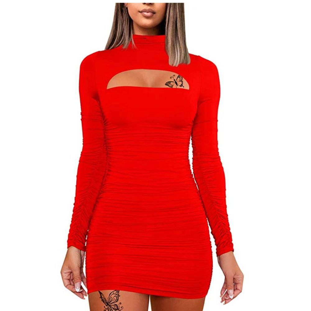 WHONE Women's Sexy Long Sleeve Cut Out Bodycon